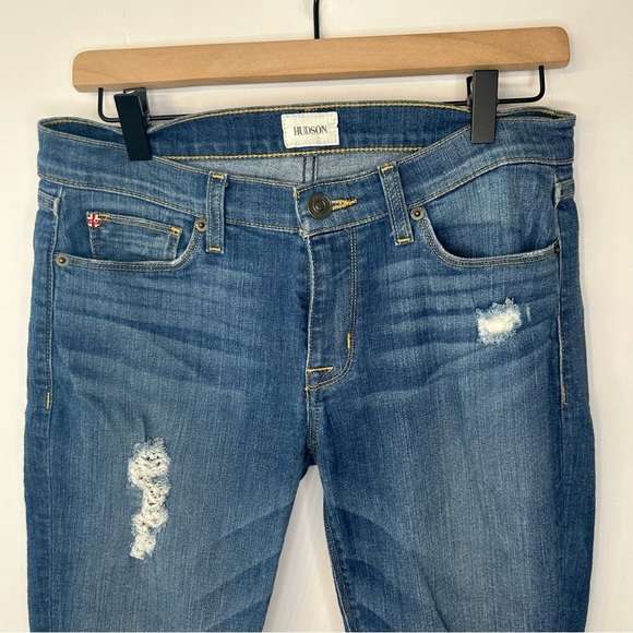 Hudson Krista Super Skinny Crop Jeans, Sz 28, Distressed Medium Wash Denim - Picture 3 of 10